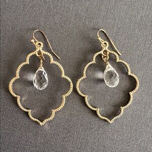 Drop Scalloped Earrings in Gold Colour with Dangling Crystals